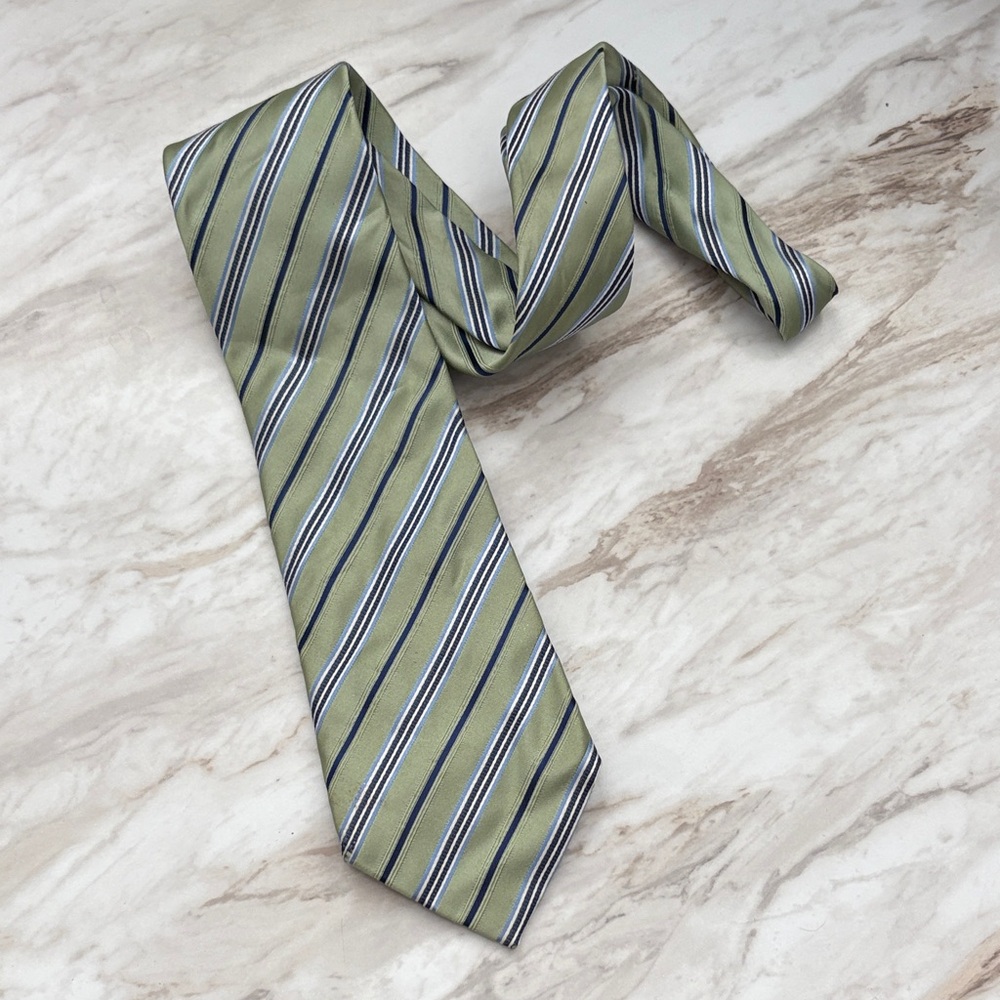 Geoffrey Beene Olive and Navy Striped Tie